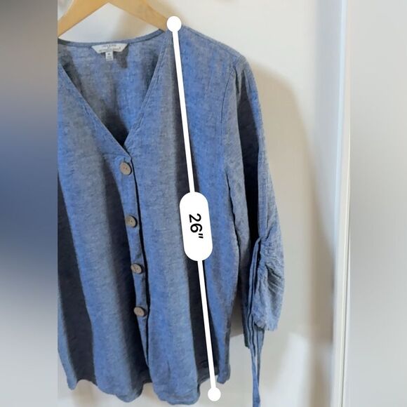 Linen Blend By Hester & Orchard Linen Blend V Neck Tunic with Sleeve Tie M NWOT - Picture 13 of 14